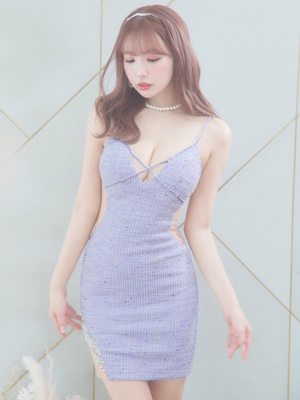 画像15: XSサイズあり【ANGEL R/エンジェルアール】クロスラインビジュー/ チェック/ キャミソール/ タイト/ ミニドレス/ キャバドレス[OF2] (15)