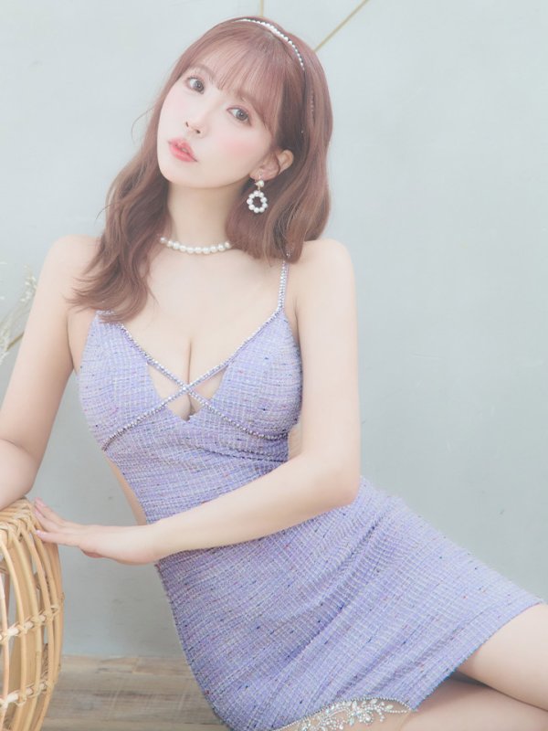 画像16: XSサイズあり【ANGEL R/エンジェルアール】クロスラインビジュー/ チェック/ キャミソール/ タイト/ ミニドレス/ キャバドレス[OF2] (16)