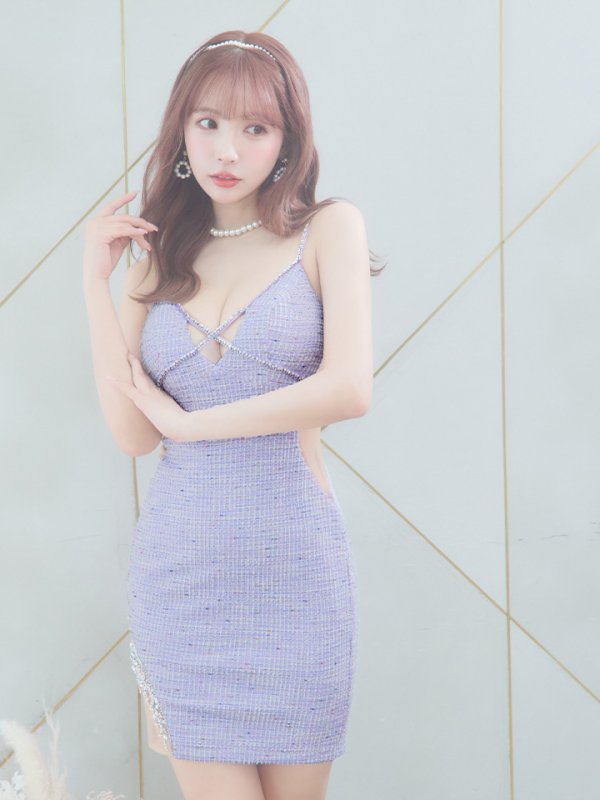 画像17: XSサイズあり【ANGEL R/エンジェルアール】クロスラインビジュー/ チェック/ キャミソール/ タイト/ ミニドレス/ キャバドレス[OF2] (17)