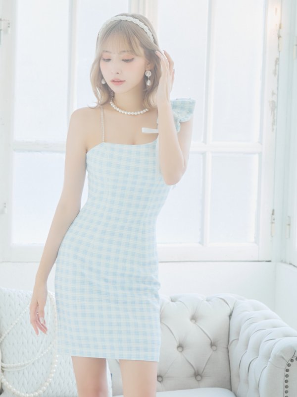 画像3: XSサイズあり【ANGEL R/エンジェルアール】アシンメトリー/ ショルダーギャザー/ チェック/ ツイード/ タイト/ ミニドレス/ キャバドレス[OF2] (3)