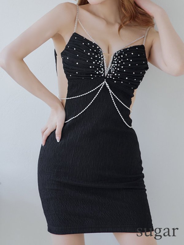 画像8: XSサイズあり【ANGEL R/エンジェルアール】バストタック/ ビジュー/ パールチェーン/ キャミソール/ ワンカラー/ タイト/ ミニドレス/ キャバドレス[OF2] (8)