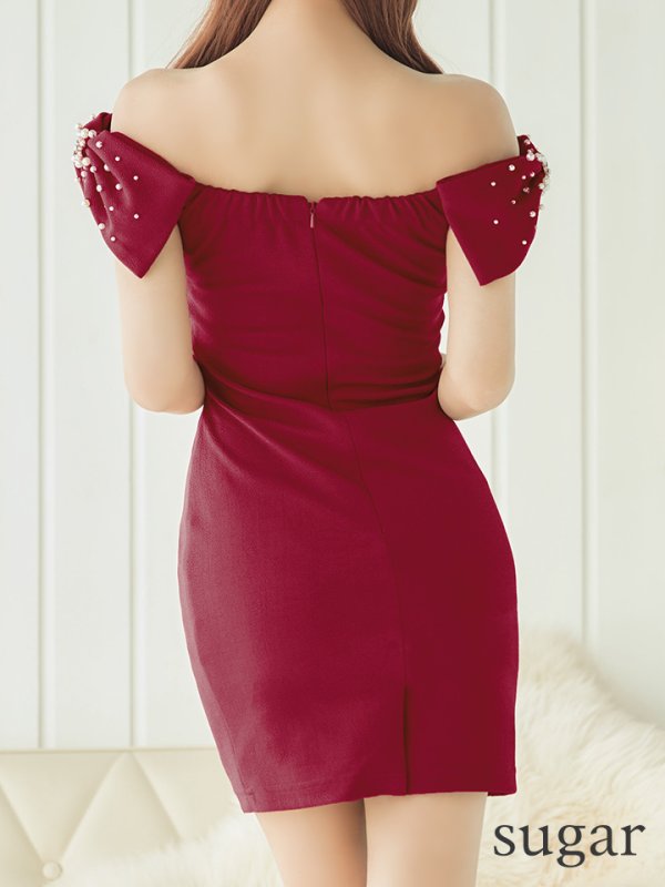 画像9: XSサイズあり【ANGEL R/エンジェルアール】バストオープン/ パール/ ビジュー/ リボン/ オフショルダー/ タイト/ ミニドレス/ キャバドレス[OF2] (9)