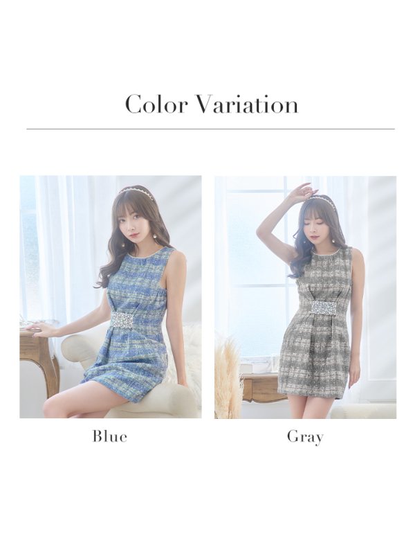 画像20: 【ANGEL R/エンジェルアール】ウエストタック/ ビジュー/ パール/ チェックツイード/ フレア/ ミニドレス/ キャバドレス[OF2] (20)