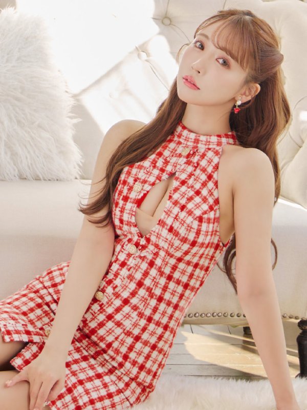 画像6: sugar限定☆ XSサイズあり【ANGEL R/エンジェルアール】チェック/ ツイード/ バストカット/ ノースリーブ/ タイト/ ミニドレス/ キャバドレス[OF2] (6)