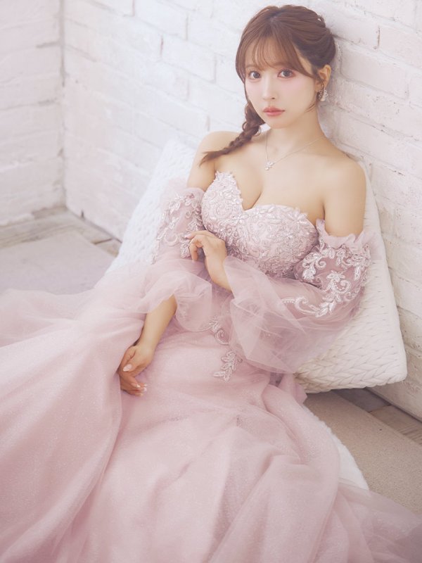 画像3: 【ANGEL R/エンジェルアール】ベア/袖あり/ オフショル/ フレアスリーブ/ フラワー刺繍/ ウェディング/ バースデー/ プリンセス/ フレア/ ロングドレス/ キャバドレスlong[HC03] (3)