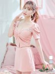 画像2: XSサイズあり【ANGEL R/エンジェルアール】バストビジュー/ クロスタック/ パフスリーブ/ セパレート/ マイクロミニ/ フレア/ミニドレス/ キャバドレス[OF2] (2)