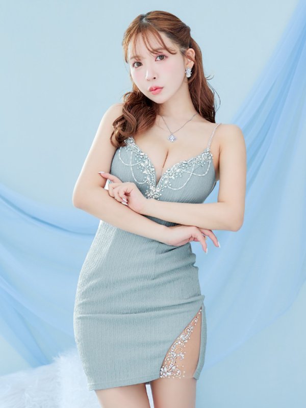 画像8: XSサイズあり【ANGEL R/エンジェルアール】バストビジュー/ パールチェーン/ アンイーブンファブリック/ キャミソール/ タイト/ ミニドレス/ キャバドレス[OF2] (8)