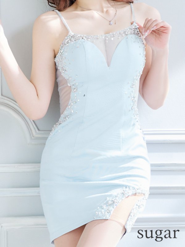 画像12: XSサイズあり【ANGEL R/エンジェルアール】バストシースルー/ ビジュー/ バックオープン/ レース/ ワンカラー/ タイト/ ミニドレス/ キャバドレス[OF2] (12)