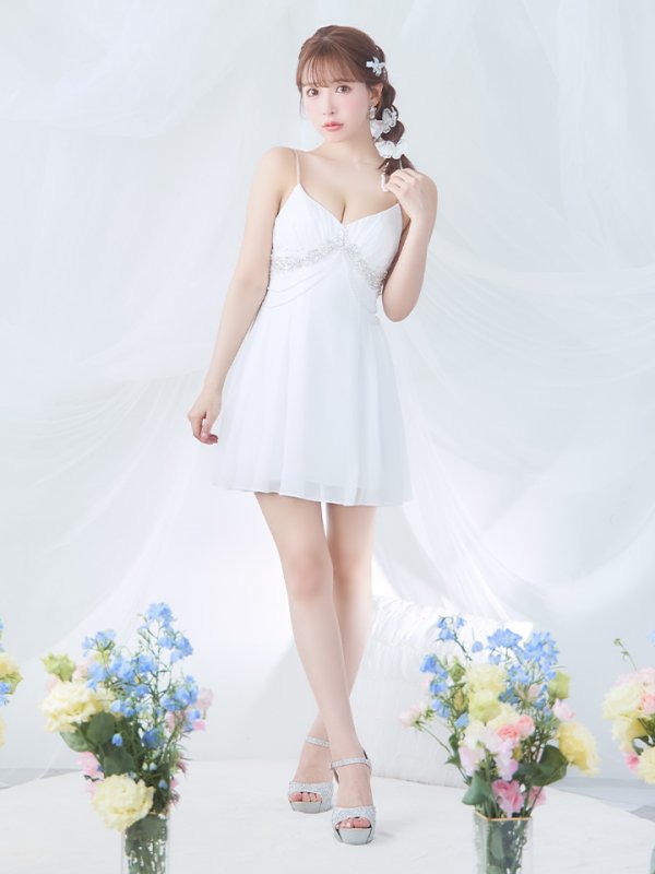 画像6: XSサイズあり【ANGEL R/エンジェルアール】パールチェーン/ バストビジュー/ キャミソール/ フレア/ ミニドレス/ キャバドレス[OF2] (6)