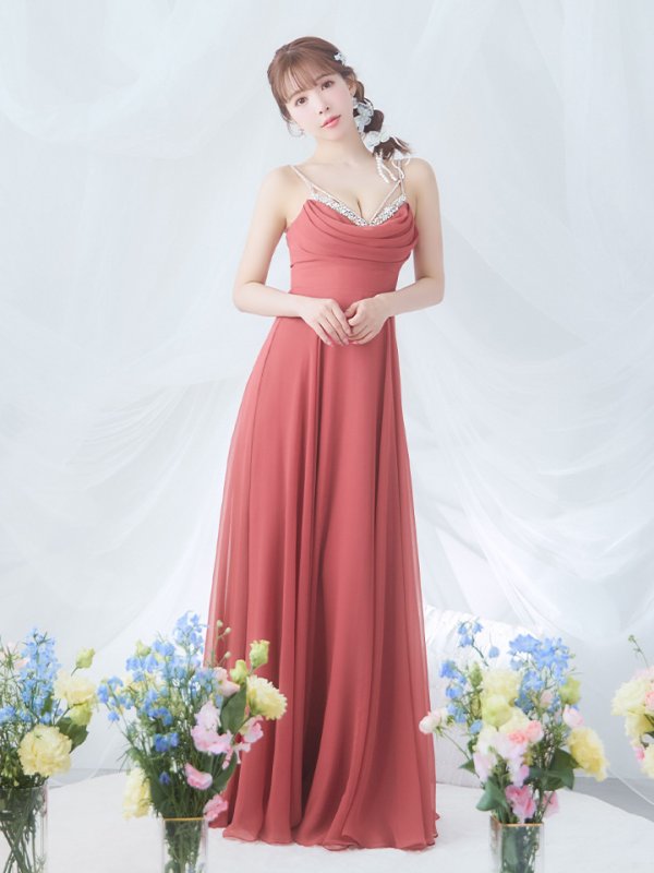 画像8: 【ANGEL R/エンジェルアール】バストビジュー/ ビーズ/ フロントタック/ キャミソール/ フレア/ ワンカラー/ ロングドレス/ キャバドレス long[OF2] (8)