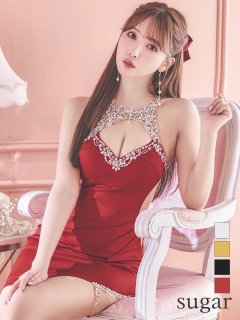 【ANGEL R/エンジェルアール】 ホルターネック/ バストカット/ ワンカラー/ ビジュー/ ストレッチ/ ノースリーブ/ タイト/ ミニドレス/ キャバドレス