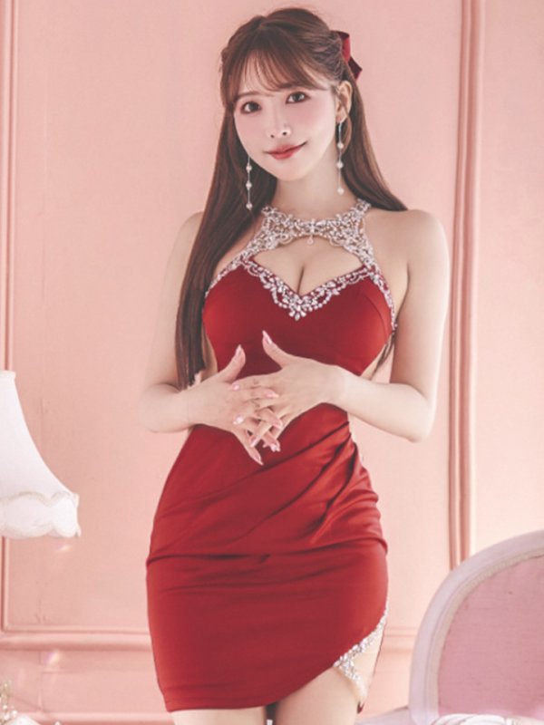 画像27: XSサイズあり【ANGEL R/エンジェルアール】 ホルターネック/ バストカット/ ワンカラー/ ビジュー/ ストレッチ/ ノースリーブ/ タイト/ ミニドレス/ キャバドレス[OF2] (27)