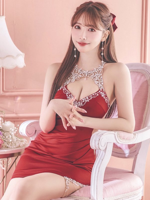 画像30: XSサイズあり【ANGEL R/エンジェルアール】 ホルターネック/ バストカット/ ワンカラー/ ビジュー/ ストレッチ/ ノースリーブ/ タイト/ ミニドレス/ キャバドレス[OF2] (30)