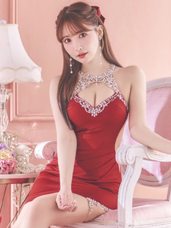 画像31: XSサイズあり【ANGEL R/エンジェルアール】 ホルターネック/ バストカット/ ワンカラー/ ビジュー/ ストレッチ/ ノースリーブ/ タイト/ ミニドレス/ キャバドレス[OF2] (31)