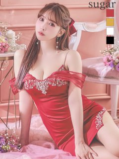 【ANGEL R/エンジェルアール】 シフォンスリーブ/ ビジュー/ メッシュ/ ミニドレス/ キャバドレス