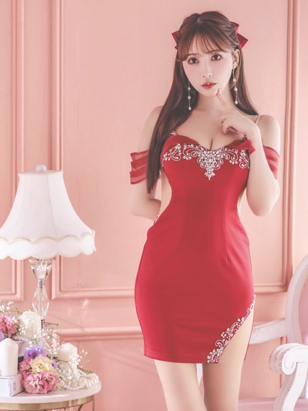 画像8: XSサイズあり【ANGEL R/エンジェルアール】 シフォンスリーブ/ ビジュー/ メッシュ/ ミニドレス/ キャバドレス[OF2] (8)