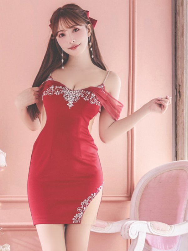 画像10: XSサイズあり【ANGEL R/エンジェルアール】 シフォンスリーブ/ ビジュー/ メッシュ/ ミニドレス/ キャバドレス[OF2] (10)