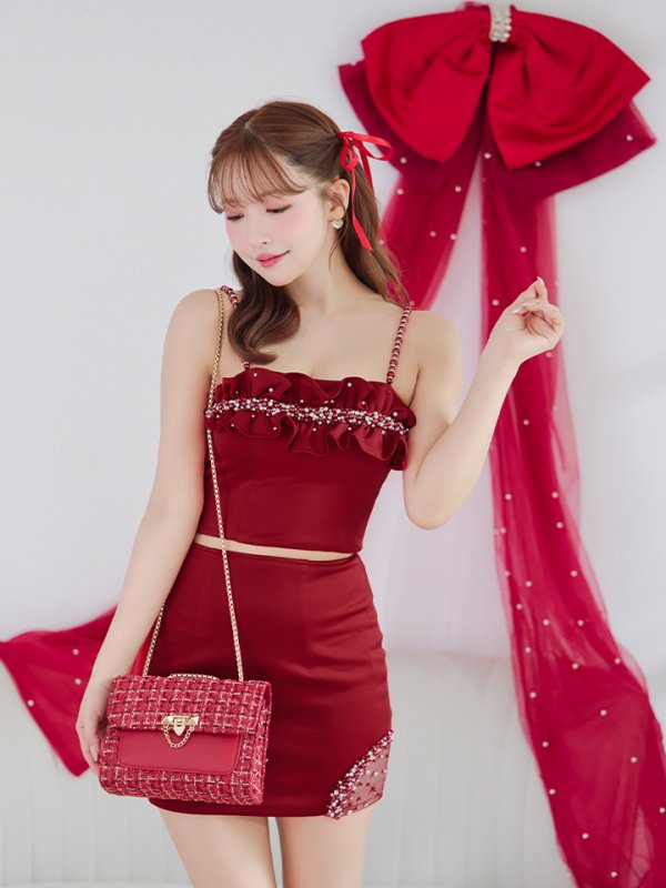 画像4: 【NIGHTS掲載】XSサイズあり【ANGEL R/エンジェルアール】バストフリル/ パール/ ビジュー/ ベアトップ/ セパレート/ タイト/ ミニドレス/ キャバドレス[OF2] (4)