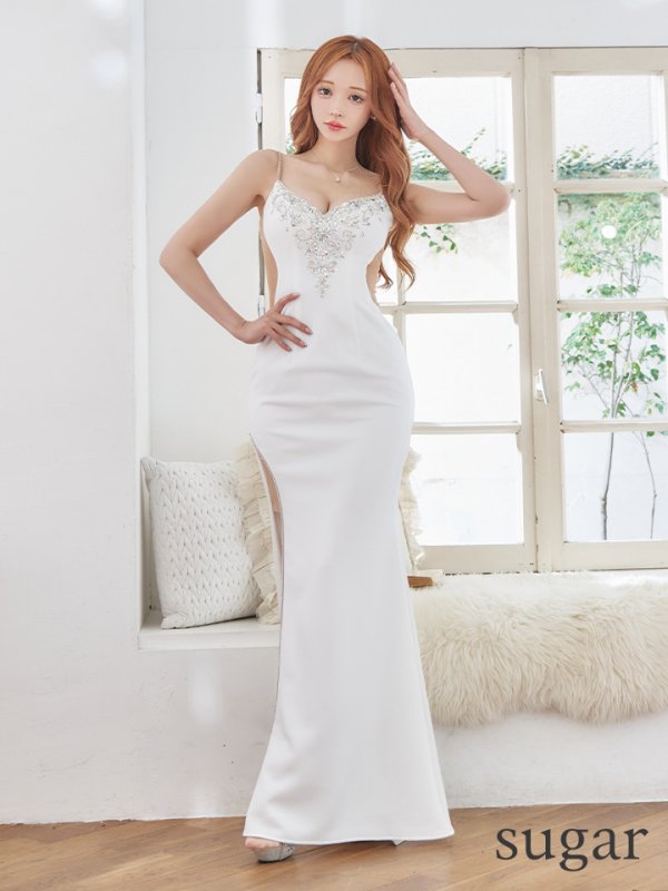 画像16: 【ANGEL R/エンジェルアール】フロントデザインビジュー/ サイドメッシュ/ タイトロングドレス/ ロングドレス/ キャバドレス[OF2] (16)