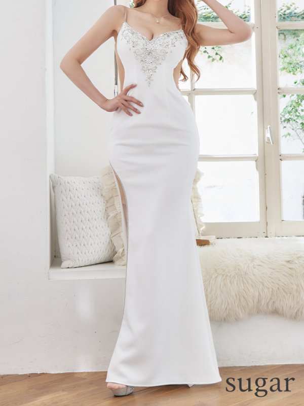 画像17: 【ANGEL R/エンジェルアール】フロントデザインビジュー/ サイドメッシュ/ タイトロングドレス/ ロングドレス/ キャバドレス[OF2] (17)