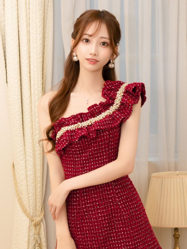 画像6: XSサイズあり【ANGEL R/エンジェルアール】ワンショル/ パール/ チェックツイード/ フリル/ Aライン/ フレア/ ミニドレス/ キャバドレス[OF2] (6)