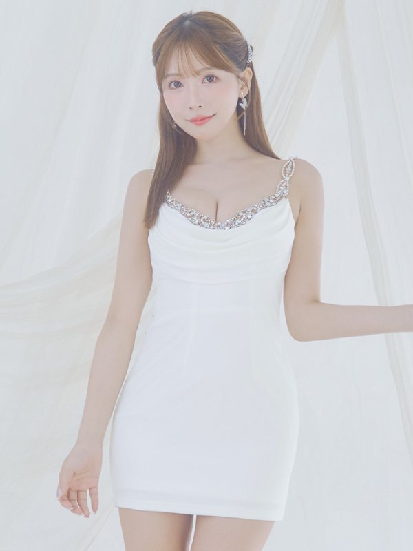 画像3: XSサイズあり【ANGEL R/エンジェルアール】ドレープ/ ビジュー/ ストレッチ/ マイクロミニ/ タイト/ ミニドレス/ キャバドレス[OF2] (3)