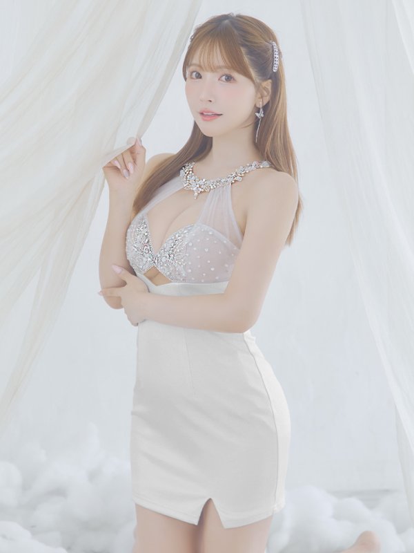 画像2: XSサイズあり【ANGEL R/エンジェルアール】ホルターネック / バストビジュー / レース / ラメ / マイクロミニドレス/ キャバドレス[OF2] (2)