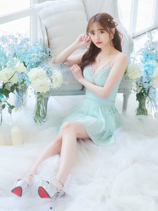 画像5: XSサイズあり【ANGEL R/エンジェルアール】バストストーンビジュー/ セパレート/ キャミソール/ セットアップ/ プリーツシフォンスカート/ フレア/ マイクロミニ/ ミニドレス/ キャバドレス[OF2] (5)