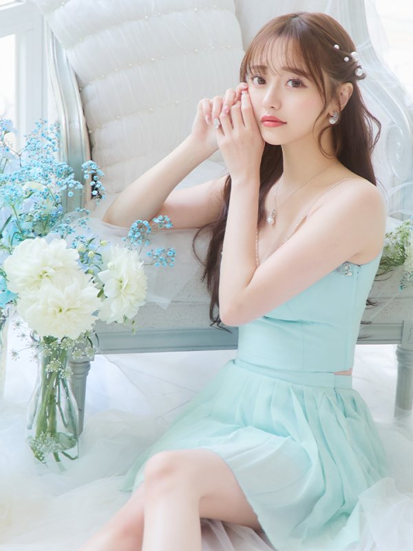 画像6: XSサイズあり【ANGEL R/エンジェルアール】バストストーンビジュー/ セパレート/ キャミソール/ セットアップ/ プリーツシフォンスカート/ フレア/ マイクロミニ/ ミニドレス/ キャバドレス[OF2] (6)