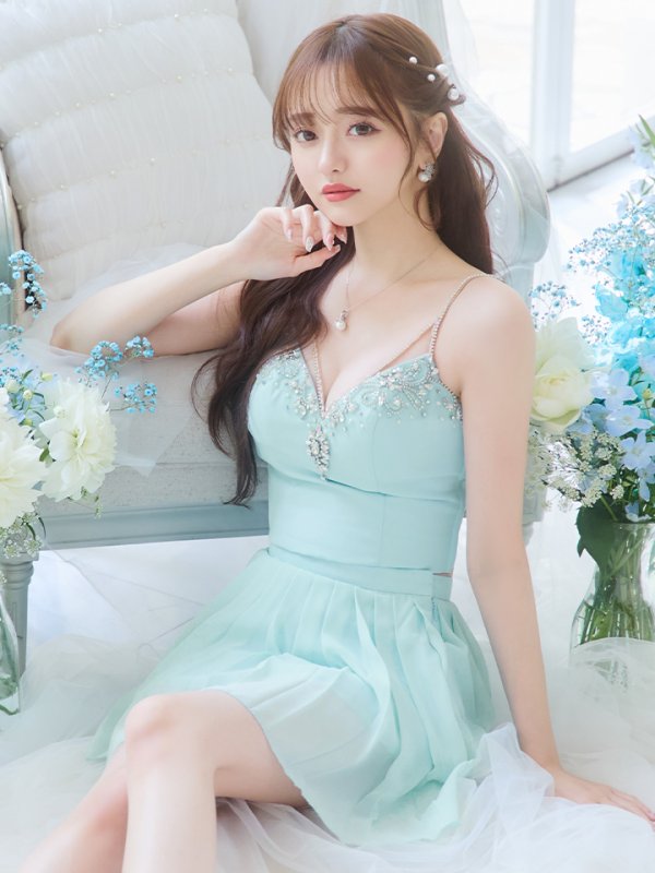 画像7: XSサイズあり【ANGEL R/エンジェルアール】バストストーンビジュー/ セパレート/ キャミソール/ セットアップ/ プリーツシフォンスカート/ フレア/ マイクロミニ/ ミニドレス/ キャバドレス[OF2] (7)