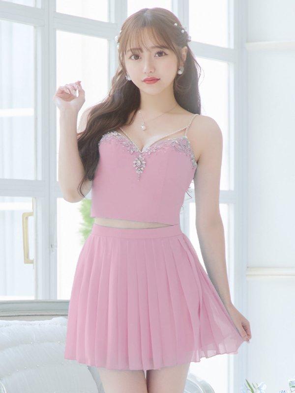 画像21: XSサイズあり【ANGEL R/エンジェルアール】バストストーンビジュー/ セパレート/ キャミソール/ セットアップ/ プリーツシフォンスカート/ フレア/ マイクロミニ/ ミニドレス/ キャバドレス[OF2] (21)