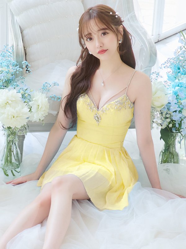 画像2: XSサイズあり【ANGEL R/エンジェルアール】バストストーンビジュー/ セパレート/ キャミソール/ セットアップ/ プリーツシフォンスカート/ フレア/ マイクロミニ/ ミニドレス/ キャバドレス[OF2] (2)