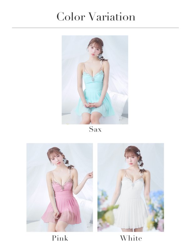 画像49: XSサイズあり【ANGEL R/エンジェルアール】バストストーンビジュー/ セパレート/ キャミソール/ セットアップ/ プリーツシフォンスカート/ フレア/ マイクロミニ/ ミニドレス/ キャバドレス[OF2] (49)