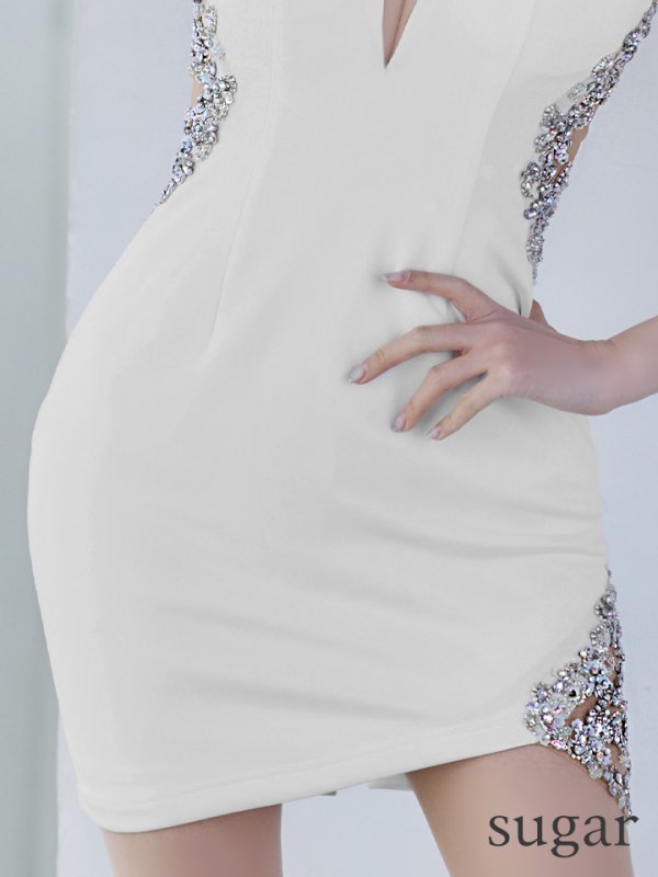 画像15: XSサイズあり【ANGEL R/エンジェルアール】バックシースルー/ オープンメッシュ/ ビジュー/ キャミソール/ タイト/ ミニドレス/ キャバドレス[OF2] (15)