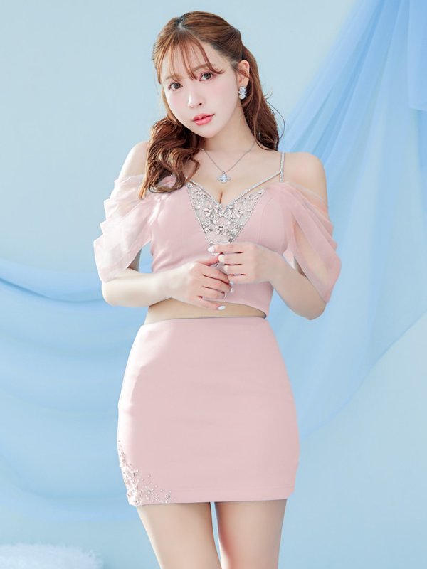 画像2: XSサイズあり【ANGEL R/エンジェルアール】バストスパンコールビジュー/ フラップボタン/ シースルーレース/ オフショルダー/ セパレート/ マイクロミニ/ タイト/ ミニドレス/ キャバドレス[OF2] (2)