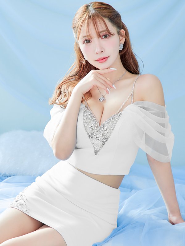 画像28: XSサイズあり【ANGEL R/エンジェルアール】バストスパンコールビジュー/ フラップボタン/ シースルーレース/ オフショルダー/ セパレート/ マイクロミニ/ タイト/ ミニドレス/ キャバドレス[OF2] (28)