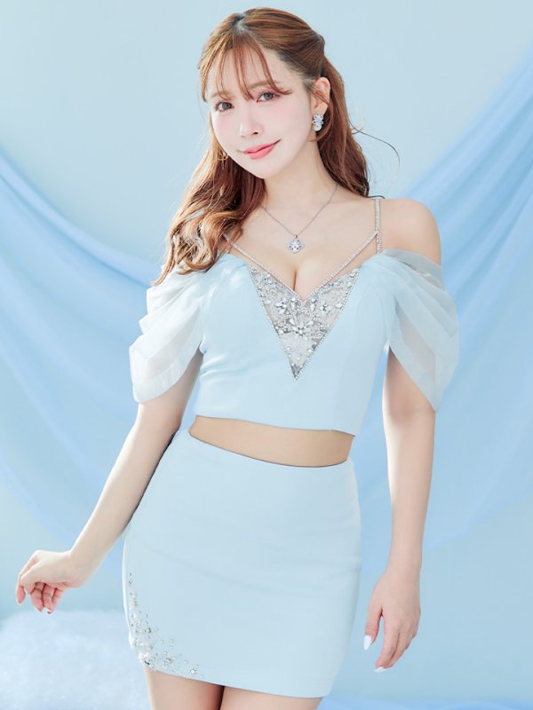 画像14: XSサイズあり【ANGEL R/エンジェルアール】バストスパンコールビジュー/ フラップボタン/ シースルーレース/ オフショルダー/ セパレート/ マイクロミニ/ タイト/ ミニドレス/ キャバドレス[OF2] (14)