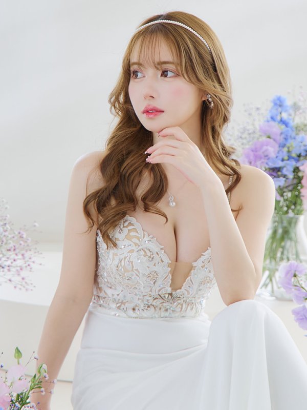 画像6: 【ANGEL R/エンジェルアール】アッパーフラワーレース/ ビジュー/ バストシアー/ キャミソール/ マーメイド/ ロングドレス/ キャバドレス long[OF2] (6)