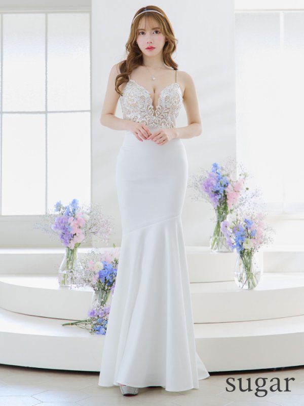 画像9: 【ANGEL R/エンジェルアール】アッパーフラワーレース/ ビジュー/ バストシアー/ キャミソール/ マーメイド/ ロングドレス/ キャバドレス long[OF2] (9)