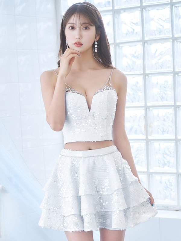 画像24: XSサイズあり【ANGEL R/エンジェルアール】セットアップ/ バストビジュー/ スパンコール/ ファブリックフリル/ フレア/ マイクロミニドレス/ キャバドレス[OF2] (24)