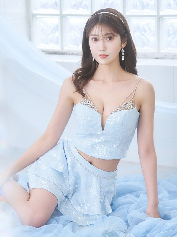 画像8: XSサイズあり【ANGEL R/エンジェルアール】セットアップ/ バストビジュー/ スパンコール/ ファブリックフリル/ フレア/ マイクロミニドレス/ キャバドレス[OF2] (8)