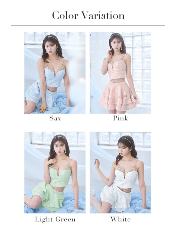 画像33: XSサイズあり【ANGEL R/エンジェルアール】セットアップ/ バストビジュー/ スパンコール/ ファブリックフリル/ フレア/ マイクロミニドレス/ キャバドレス[OF2] (33)