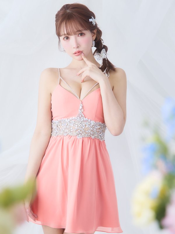 画像22: XSサイズあり【ANGEL R/エンジェルアール】ウエストパール/ ビジュー/ キャミソール/ シフォン/ フレア/ ミニドレス/ キャバドレス[OF2] (22)