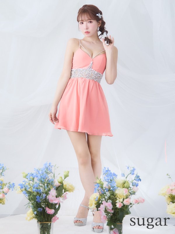 画像24: XSサイズあり【ANGEL R/エンジェルアール】ウエストパール/ ビジュー/ キャミソール/ シフォン/ フレア/ ミニドレス/ キャバドレス[OF2] (24)