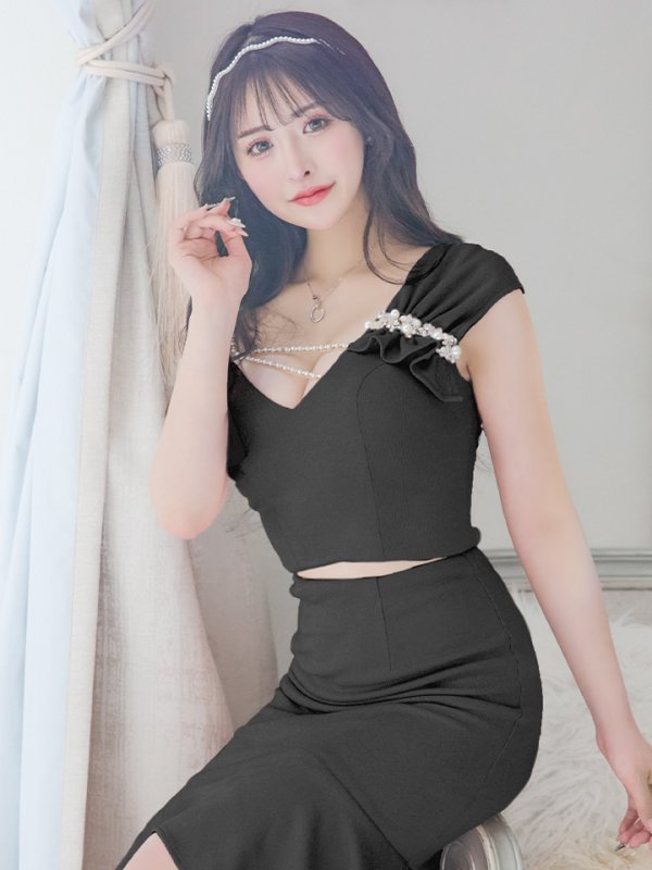 画像19: XSサイズあり【ANGEL R/エンジェルアール】アシンメトリーショルダー/ パールビジュー/ セパレート/ マーメイド/ ラメ/ ミディアムドレス/ キャバドレス[OF2] (19)