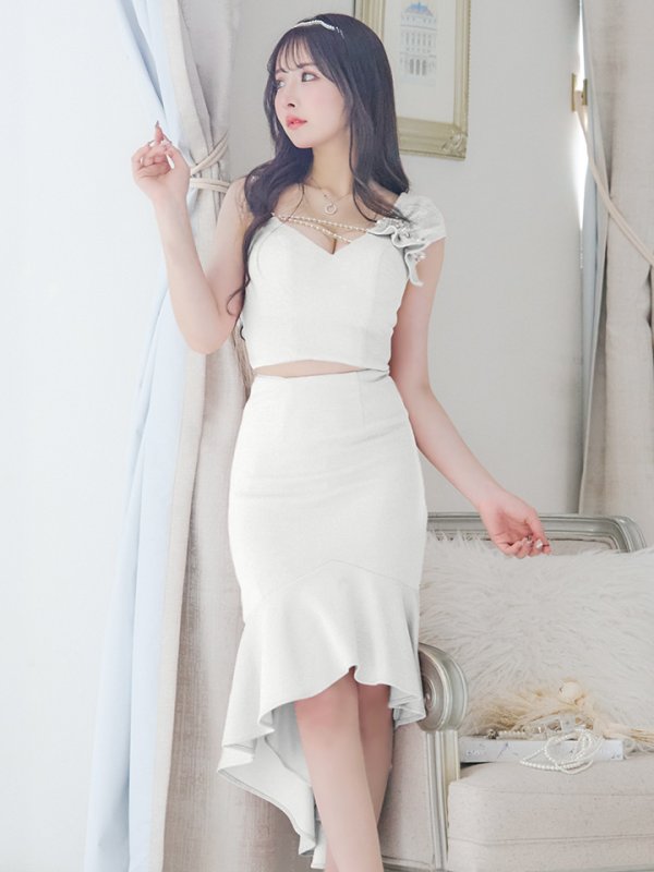 画像29: XSサイズあり【ANGEL R/エンジェルアール】アシンメトリーショルダー/ パールビジュー/ セパレート/ マーメイド/ ラメ/ ミディアムドレス/ キャバドレス[OF2] (29)