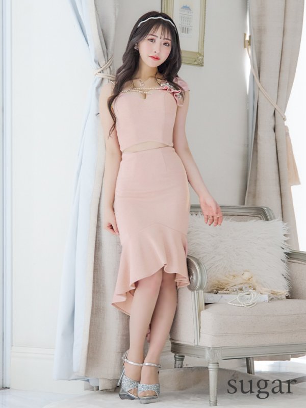 画像12: XSサイズあり【ANGEL R/エンジェルアール】アシンメトリーショルダー/ パールビジュー/ セパレート/ マーメイド/ ラメ/ ミディアムドレス/ キャバドレス[OF2] (12)