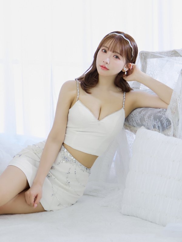 画像5: XSサイズあり【ANGEL R/エンジェルアール】デザインビジュー/ セパレート/ ツイード/ フレア/ マイクロミニ/ ミニドレス/ キャバドレス[OF2] (5)