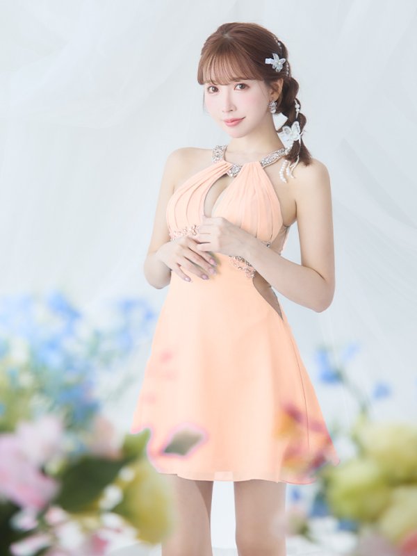 画像12: XSサイズあり【ANGEL R/エンジェルアール】アメスリ/ デコルテビジュー/ カットアウト/ シアー/ フレア/ ミニドレス/ キャバドレス[OF2] (12)