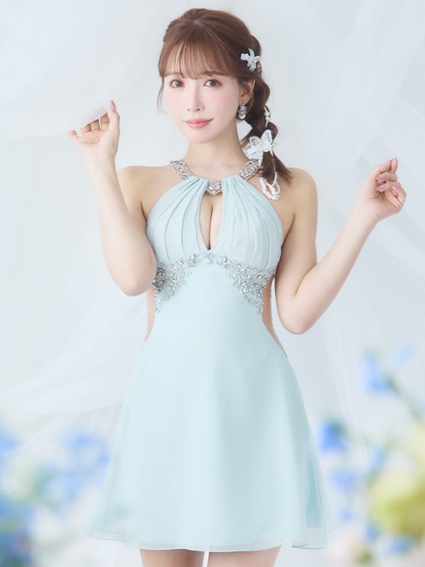 画像3: XSサイズあり【ANGEL R/エンジェルアール】アメスリ/ デコルテビジュー/ カットアウト/ シアー/ フレア/ ミニドレス/ キャバドレス[OF2] (3)